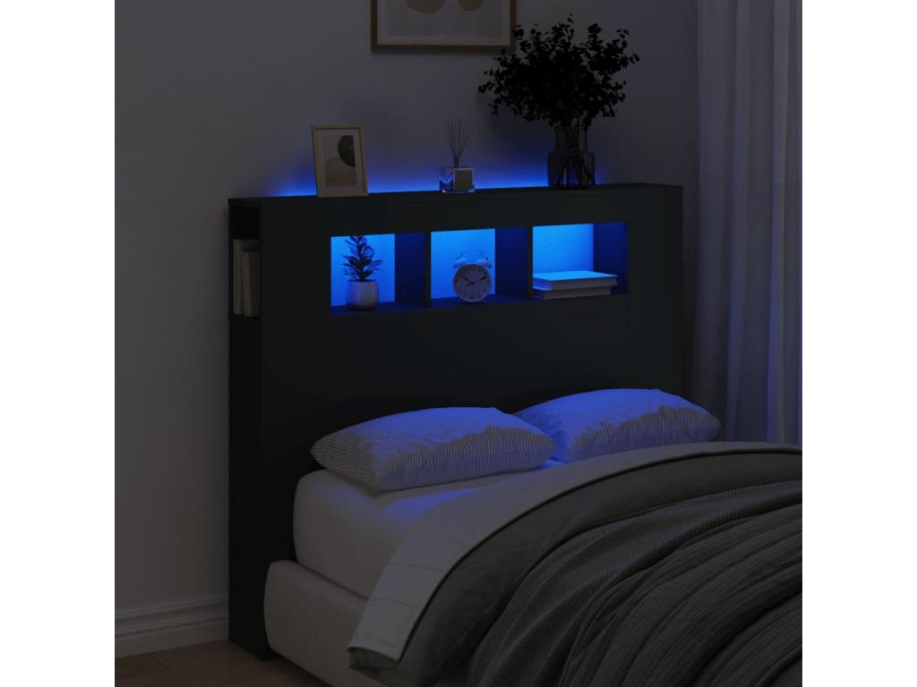 Black LED headboard, 120x18.5x103.5 cm, engineered wood