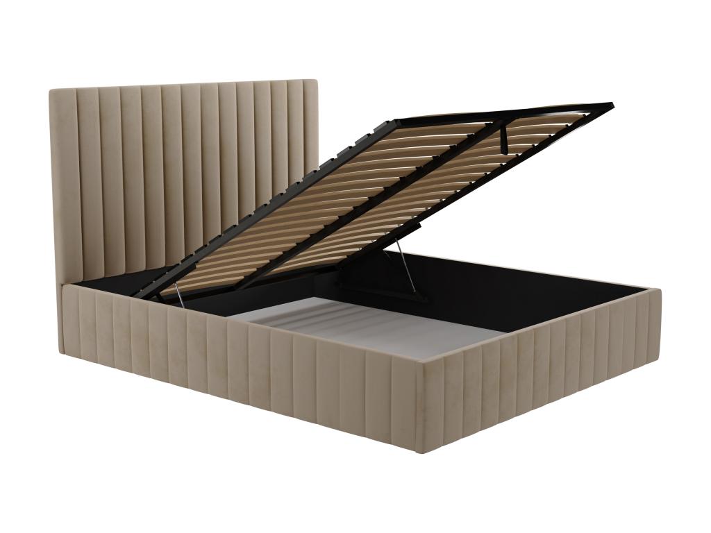 140x190 cm storage bed with vertical stitched headboard - Velvet - Meublita