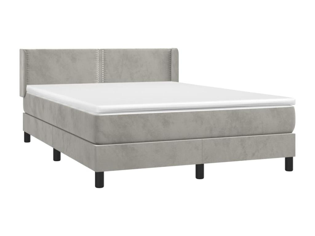 Upholstered bed base and mattress, light grey, 140x190cm, velvet