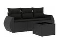4-piece garden furniture set with cushions, black woven resin