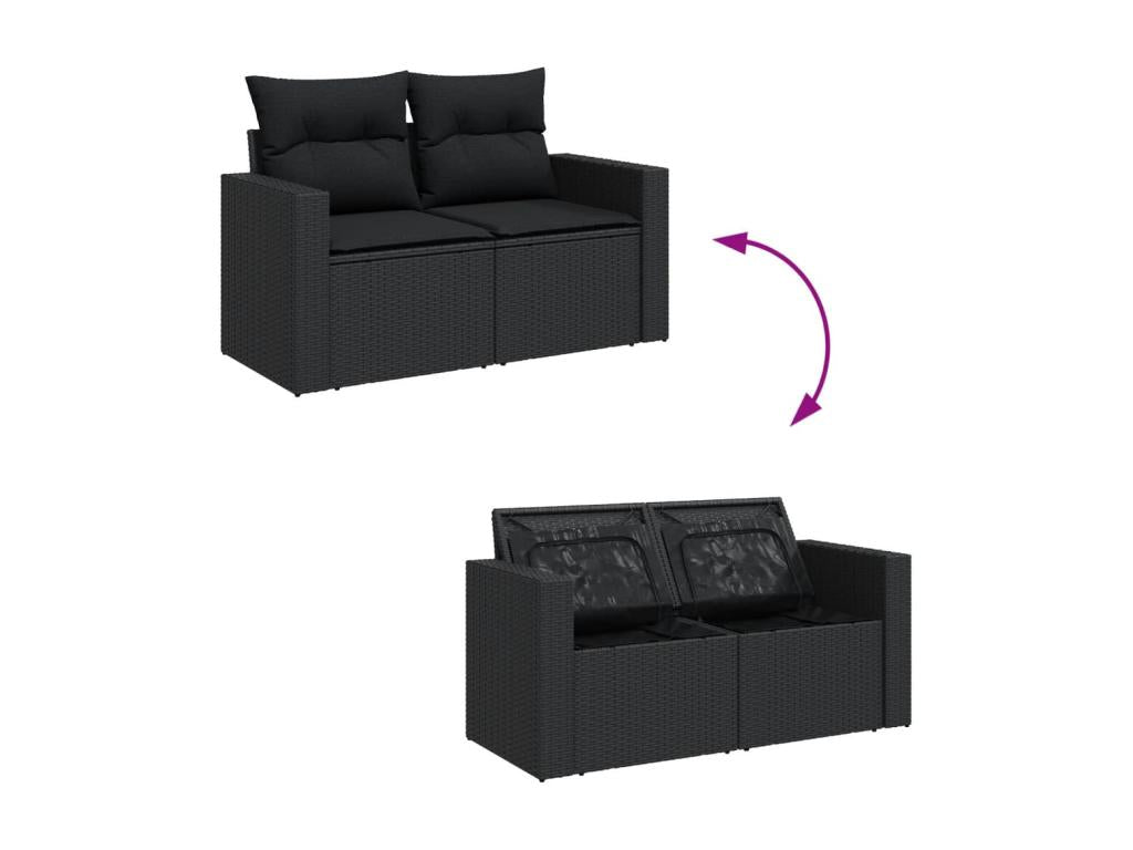 10-piece garden furniture set with cushions, black woven resin