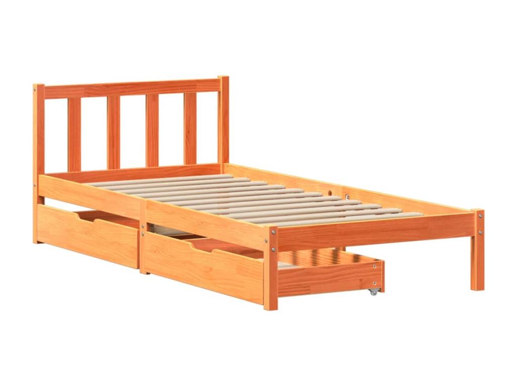 Bed frame without mattress brown wax 90x190 cm solid pine wood