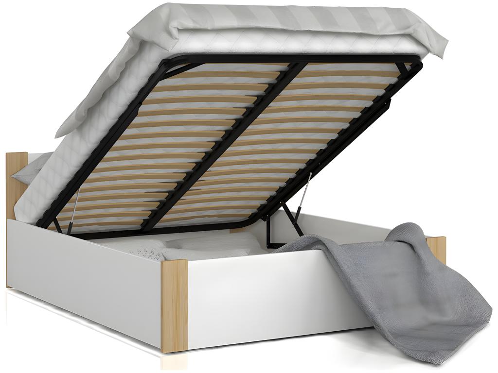 Meublita 160x200 bed with storage - Slatted base included - Pine - white