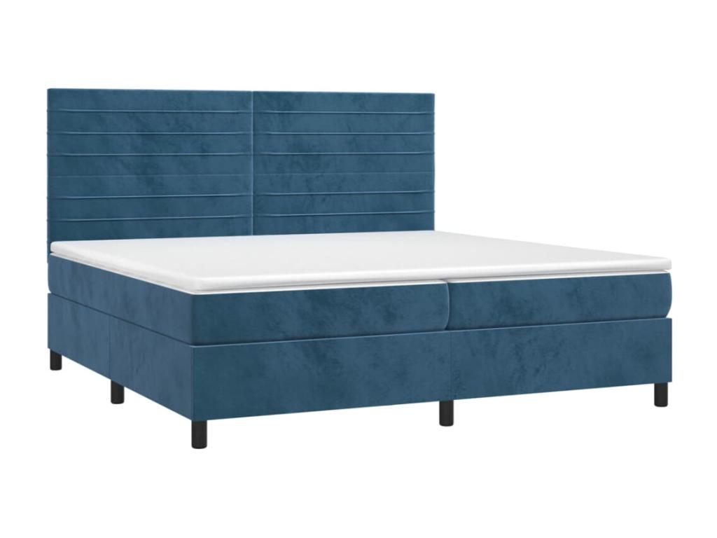 Upholstered bed base with mattress and LED light, dark blue, 200x200 cm, velvet