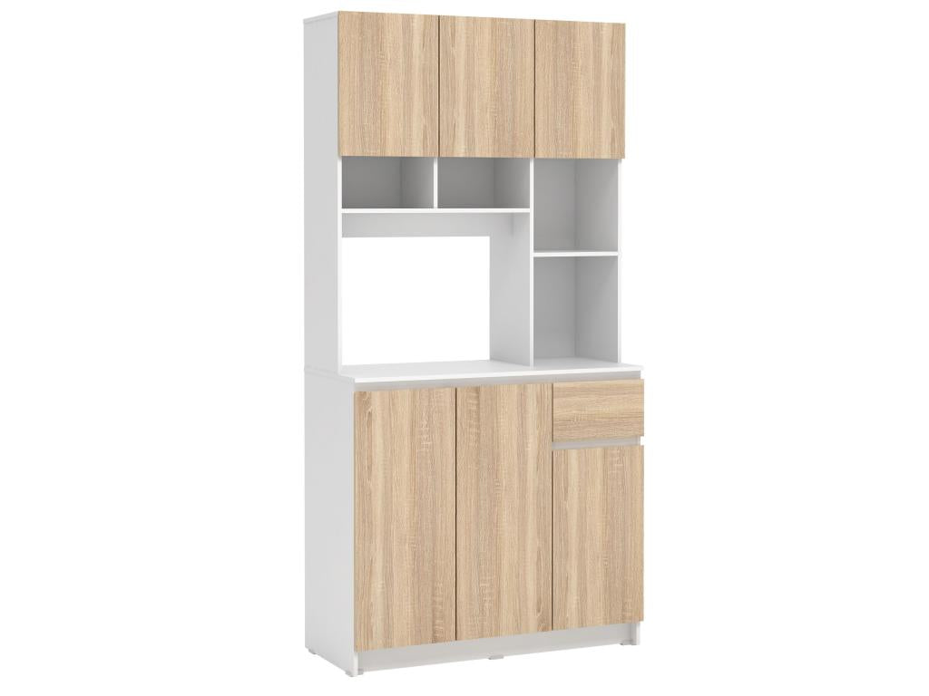 Kitchen sideboard with 6 doors, 1 drawer and 5 shelves - Light natural and white - Meublita