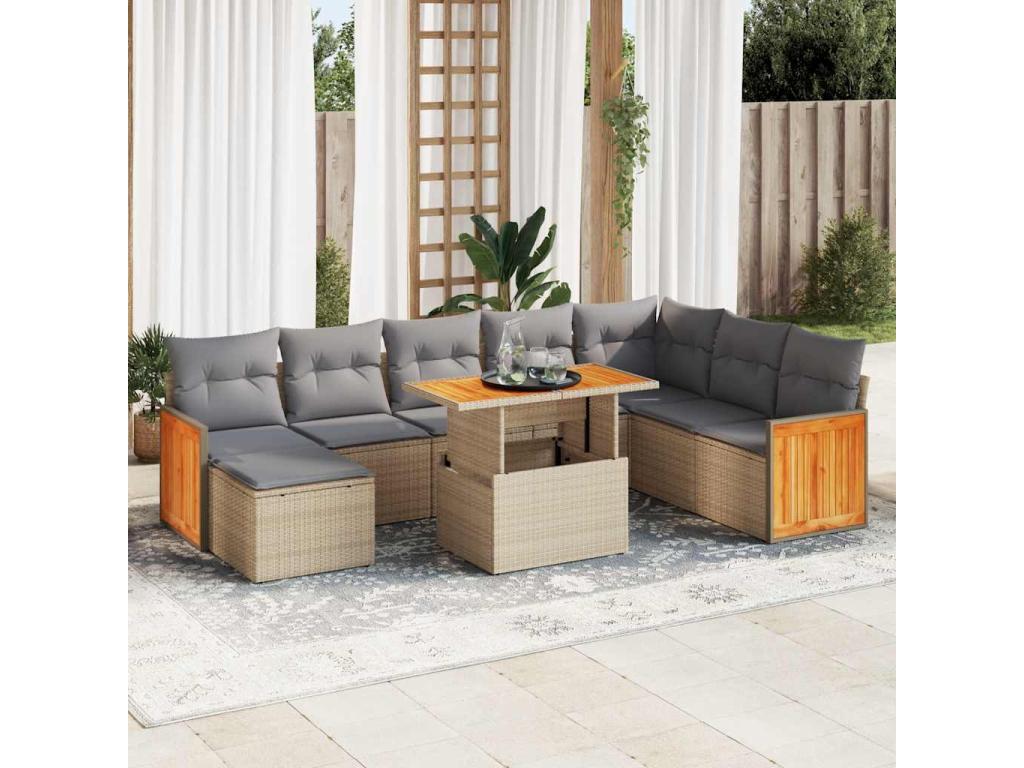 Meublita 7-piece garden furniture set with cushions, beige woven resin