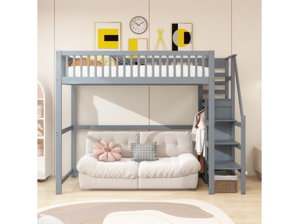 Bunk beds 2x90x200 cm with 3 drawers and 3 storage shelves - Pine plywood MDF - Natural wood color