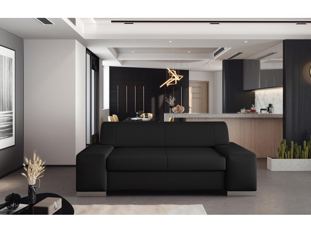Minimalist 2-3 seater sofa in black faux leather, Meublita, 190cm
