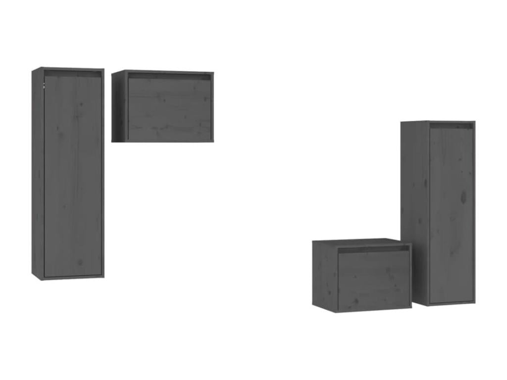 4-piece TV stand, Grey, Solid Pine Wood