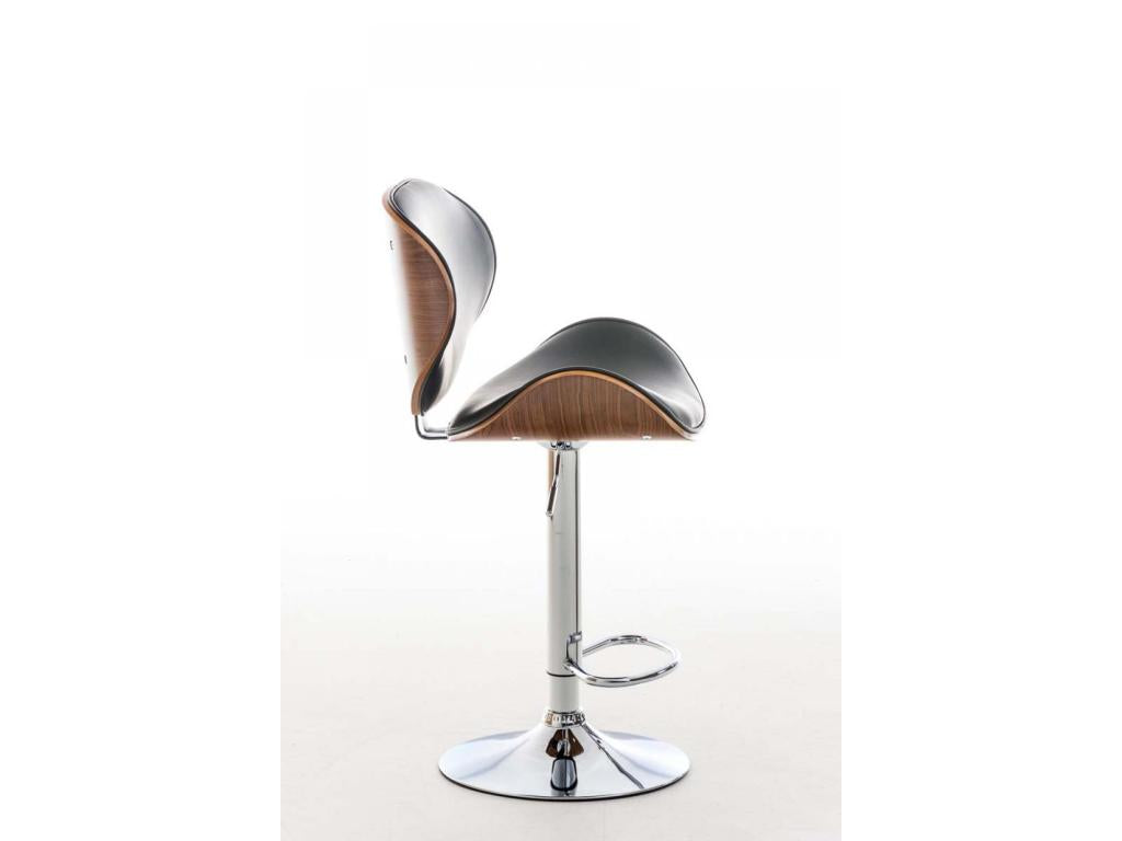 Bar stool - Faux leather / Chrome-plated metal - Walnut / Black - Meublita