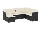 7-piece garden furniture set with cushions, black woven resin