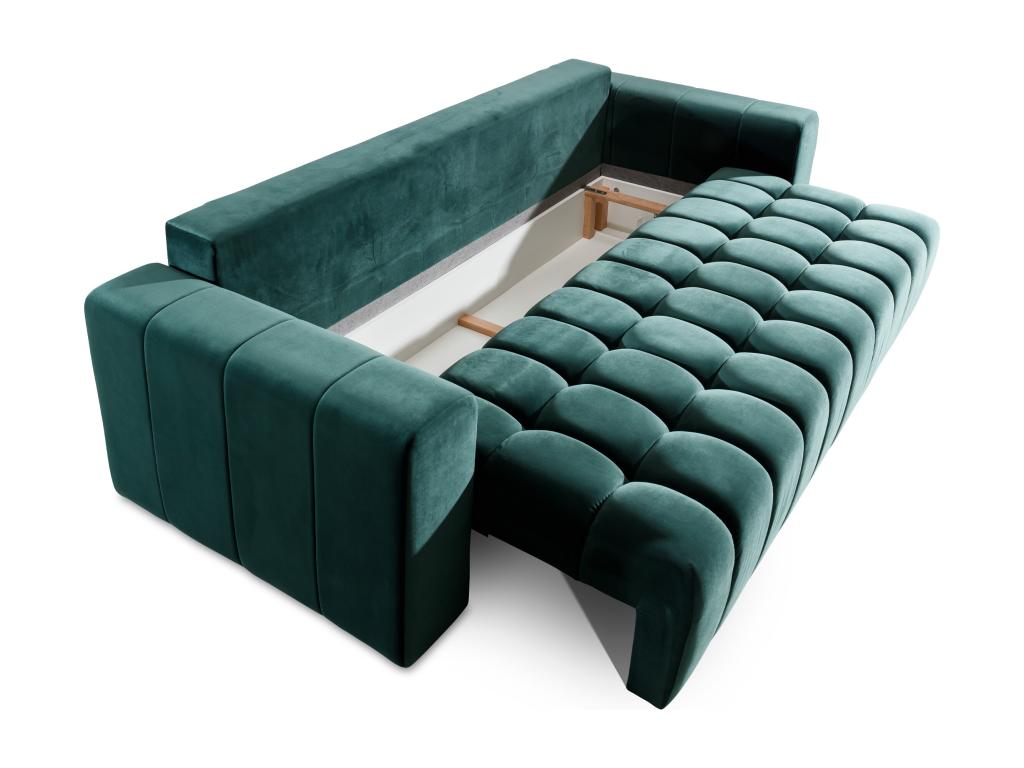 Meublita 245cm 3-seater convertible sofa in light grey velvet with storage compartment