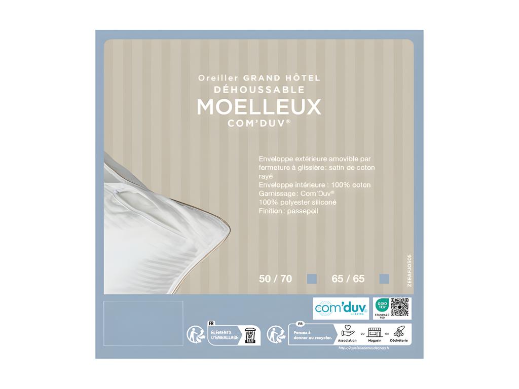 Meublita Grand Hotel Pillow, Removable Cover, Beige, Soft, Com'Duv Cotton Satin, Meublitaé Meublita