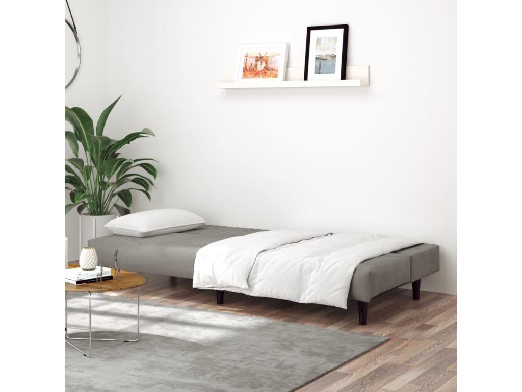 Light grey velvet 2-seater sofa bed