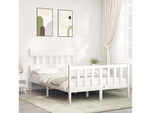 Bed frame with white double headboard, solid wood