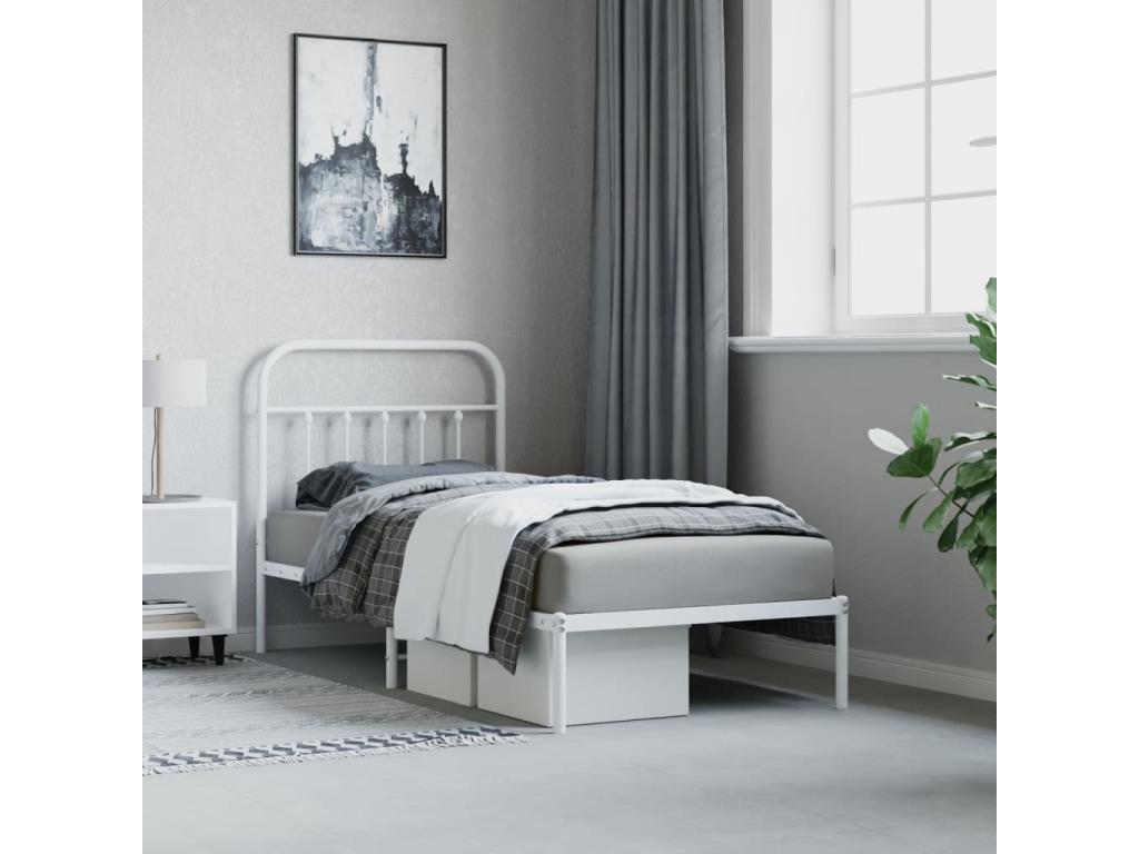 Metal bed frame with white headboard 90x190 cm