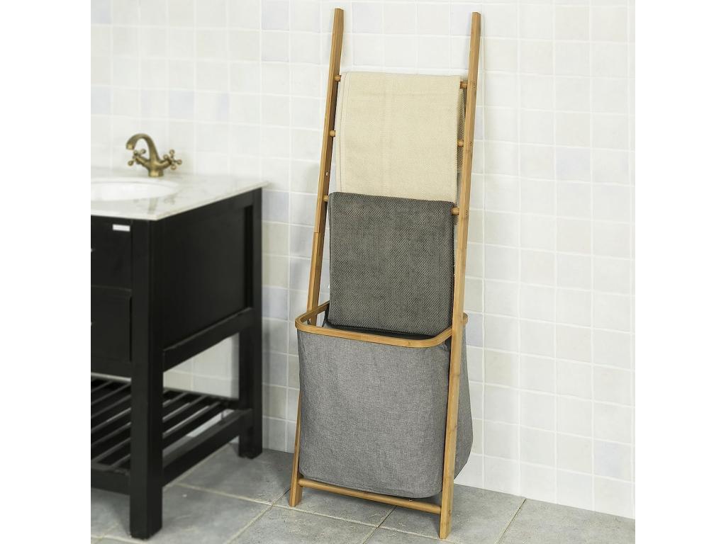 Towel Ladder Stand with 1 Removable Laundry Basket and 3 Bars FRG263-N