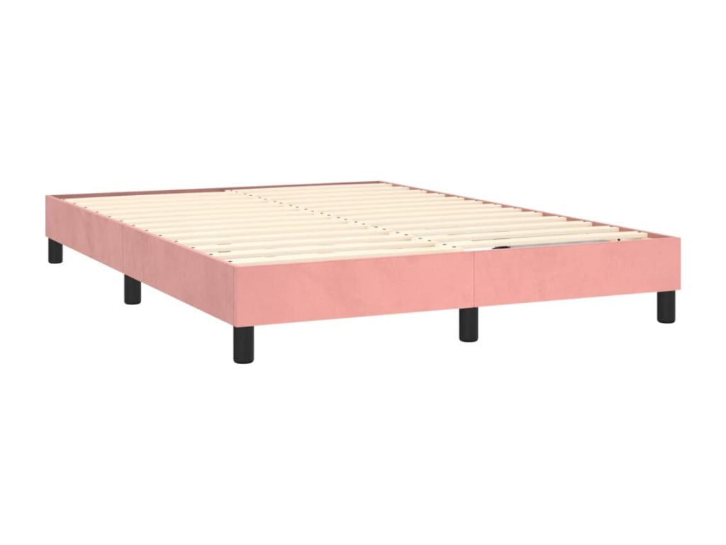 Pink velvet bed frame without mattress, 140x190 cm