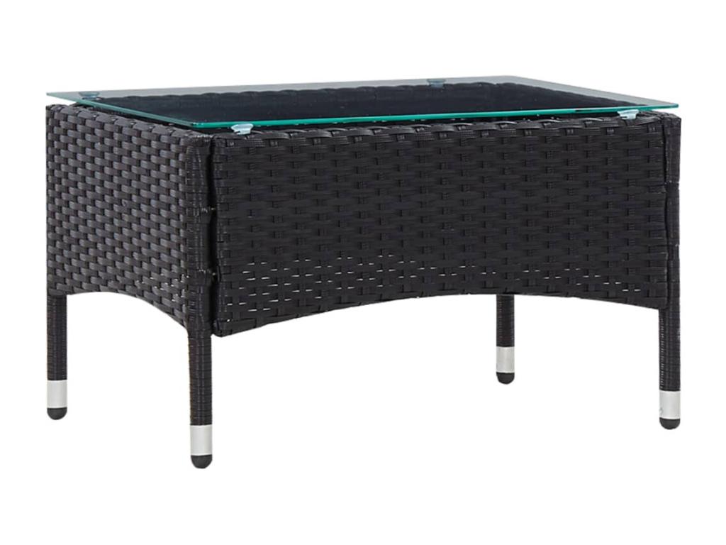 4-piece garden furniture set with cushions, black woven resin