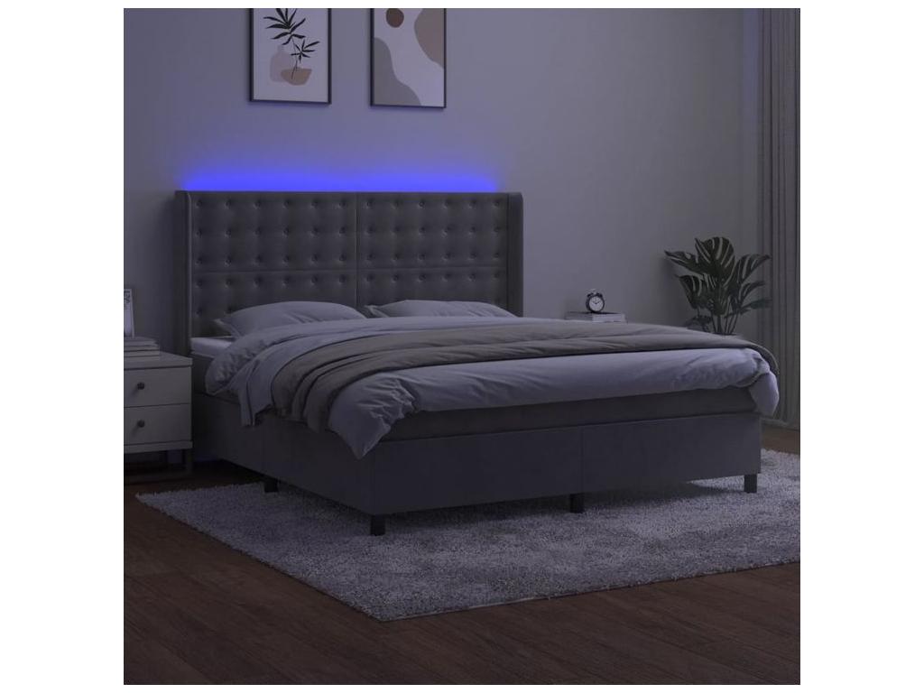 Meublita bed base with mattress and LED, light grey, 180x200