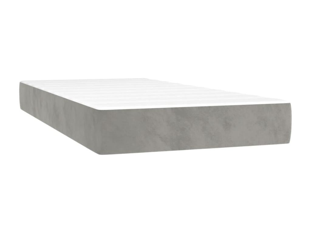 Upholstered bed base and mattress, light grey, 100x200cm, velvet