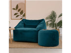 Pouf armchair with round footrest in duck blue velvet - Meublita