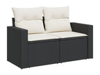 7-piece garden furniture set with cushions, black woven resin