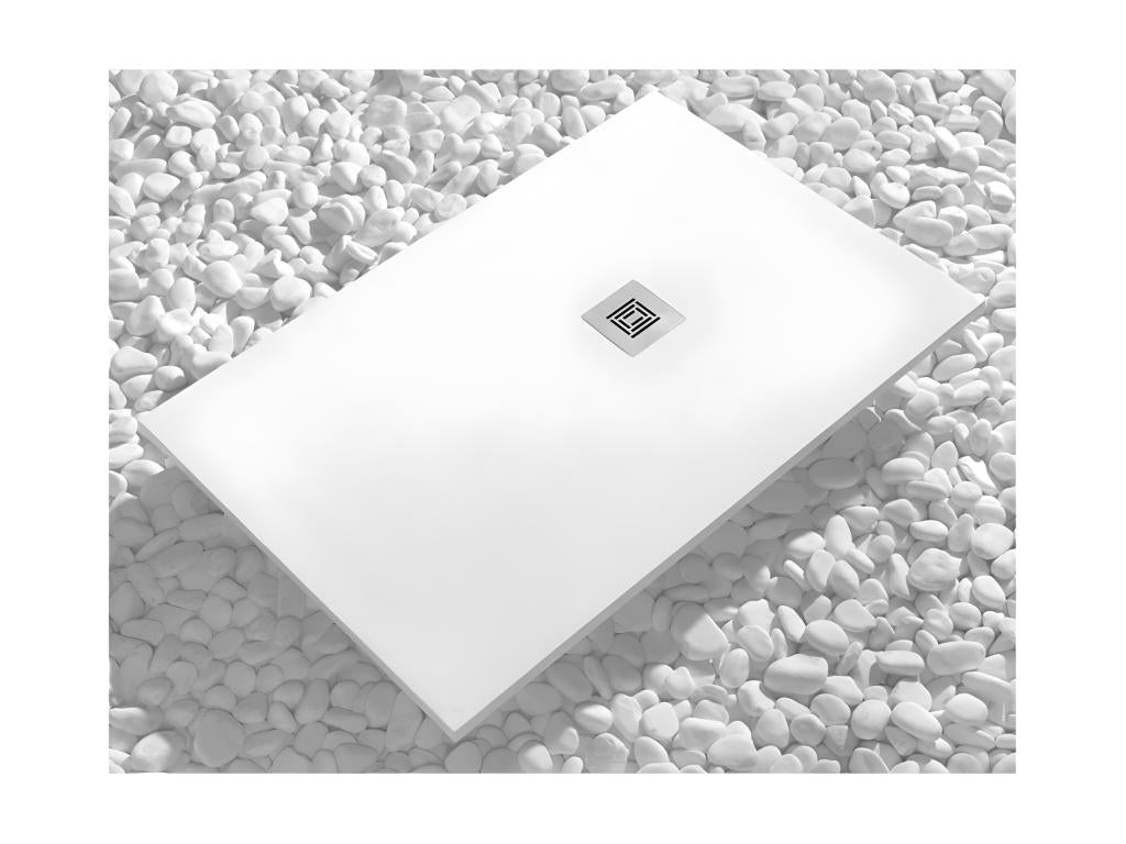 Meublita extra-flat 80x150 cm shower tray with rectangular slate-effect surface, white
