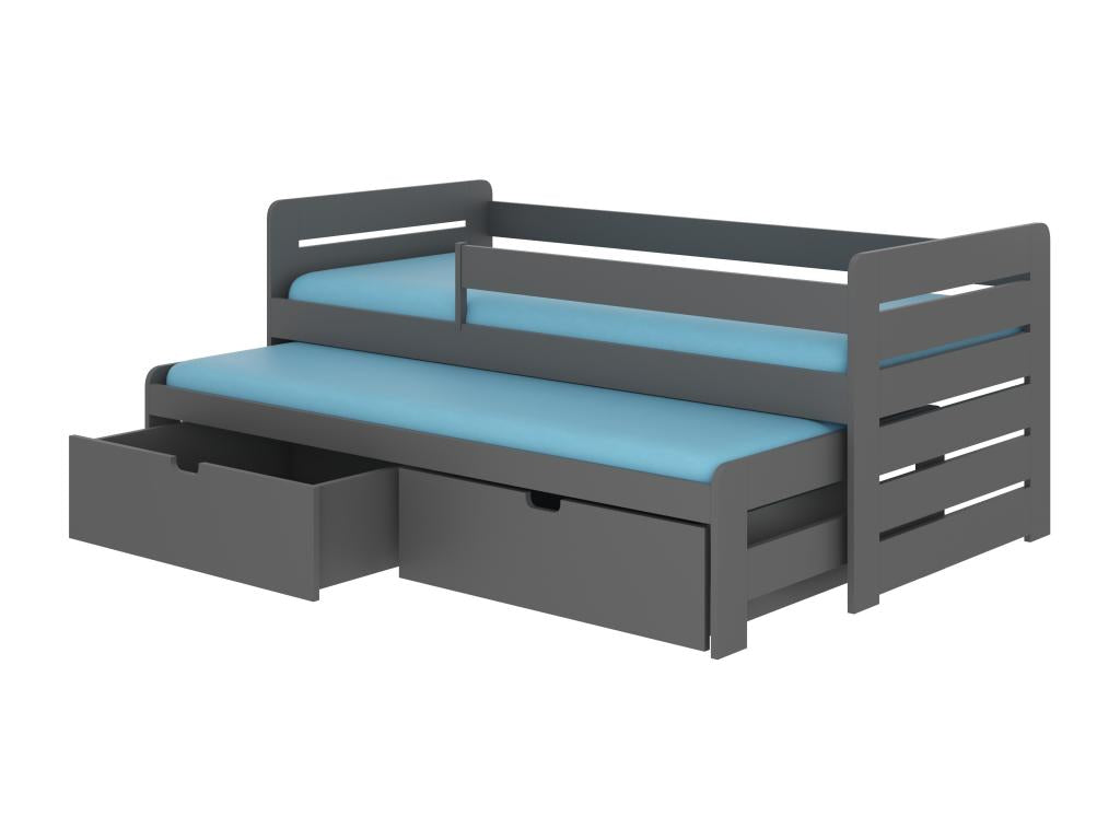Graphite grey trundle bed for 2 people (90x200cm) with 2 storage drawers Solale
