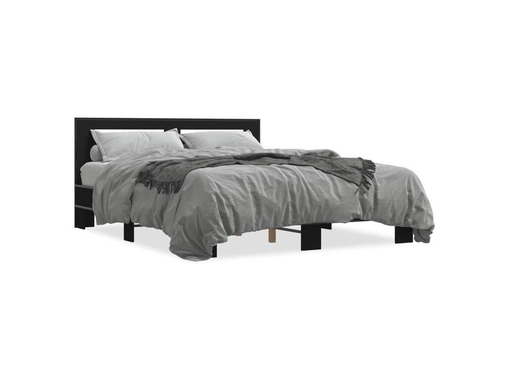 Black bed frame 150x200 engineered wood and metal