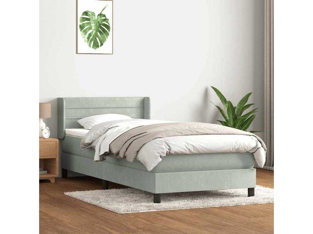 Meublita bed base and light grey 90x210 cm velvet mattress