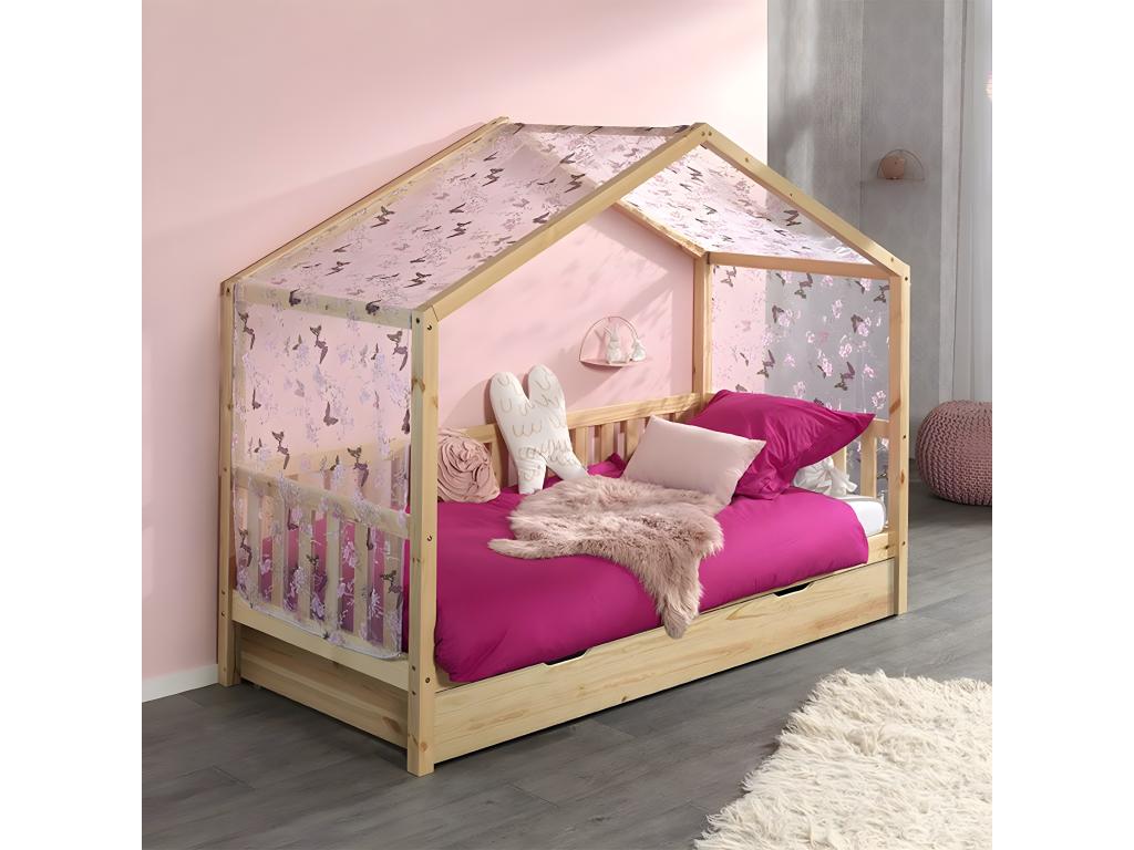 Meublita - House Bed with Guardrails 90x200cm Complete Natural Pine