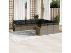 11-piece garden furniture set with grey resin wicker cushions