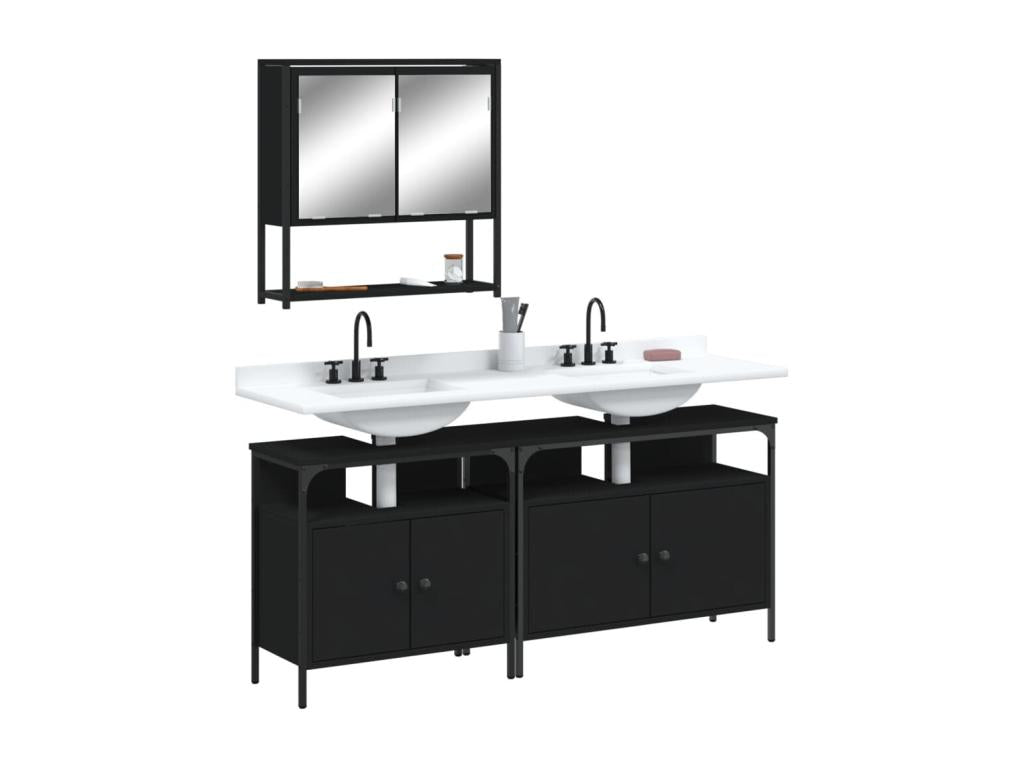 3-piece bathroom furniture set, black engineered wood