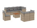 Garden furniture set with cushions, 9 pieces, méMeublita beige woven resin