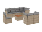 Garden furniture set with cushions, 9 pieces, méMeublita beige woven resin
