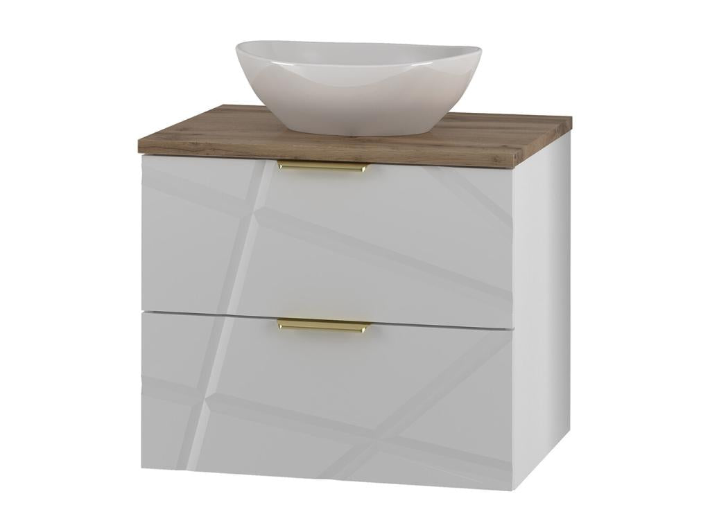 Meublita White and Wood 60cm Single Sink Vanity Unit and Tall Cabinet
