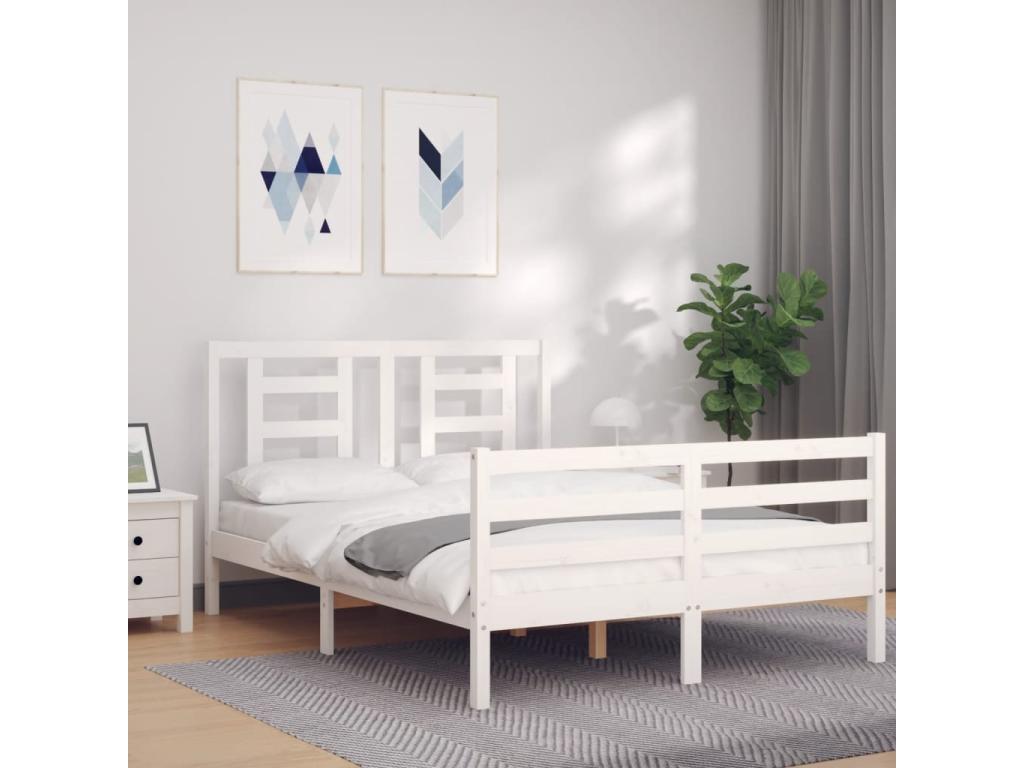 Bed frame with white headboard, 140x190 cm, solid wood