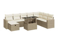 9-piece garden furniture set with cushions, beige woven resin