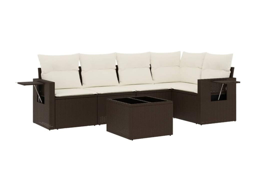 Garden furniture set with cushions, 6 pieces, brown woven resin