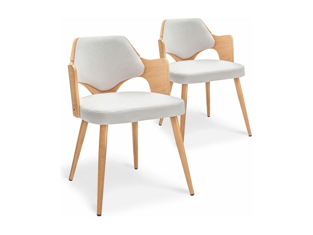 Set of 2 Dima Scandinavian chairs in light oak and beige bouclé fabric