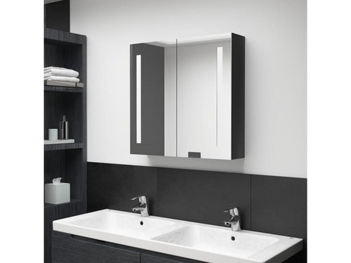 Glossy black LED mirrored bathroom cabinet 62x14x60 cm