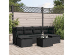 7-piece garden furniture set with cushions, black woven resin