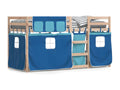Bunk bed with blue curtains, 90x190 cm, solid pine wood