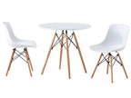 Round dining table in matte white with beech-colored legs - diameter 80 x height 75 cm