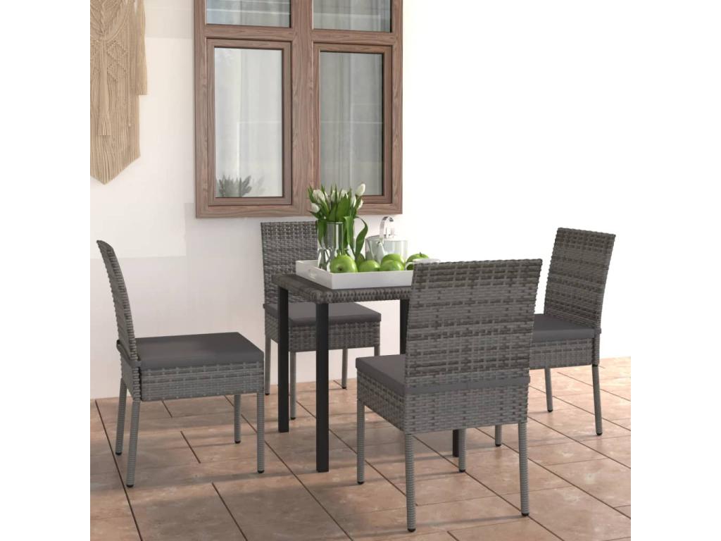 5-Piece Garden Dining Set, Wicker Resin, Grey
