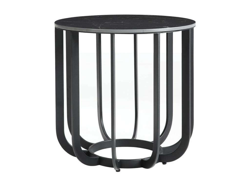 Meublita - Round Side Table with Marble-Effect Ceramic Top and Anthracite Grey Metal Frame