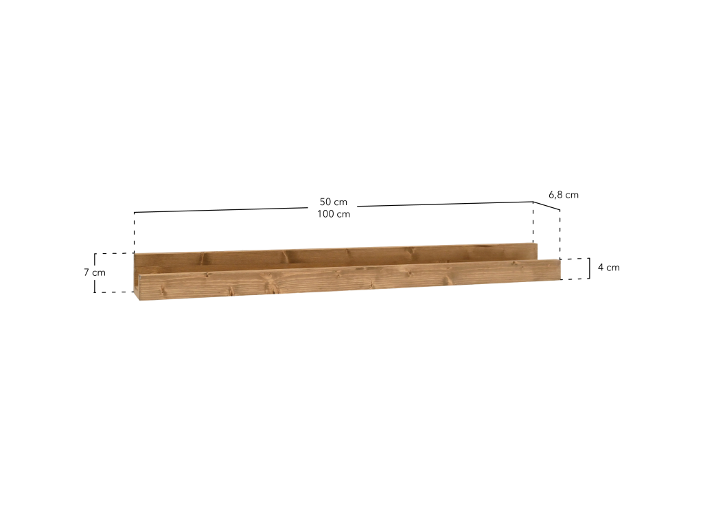 Pack of 2 floating shelves in brown pine wood, 50x7cm - Meublita