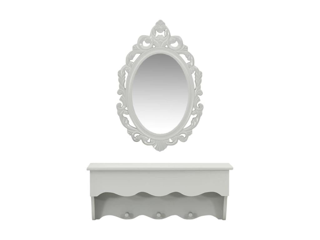 Wall-mounted shelf for keys and jewelry with mirror and hooks, Grey
