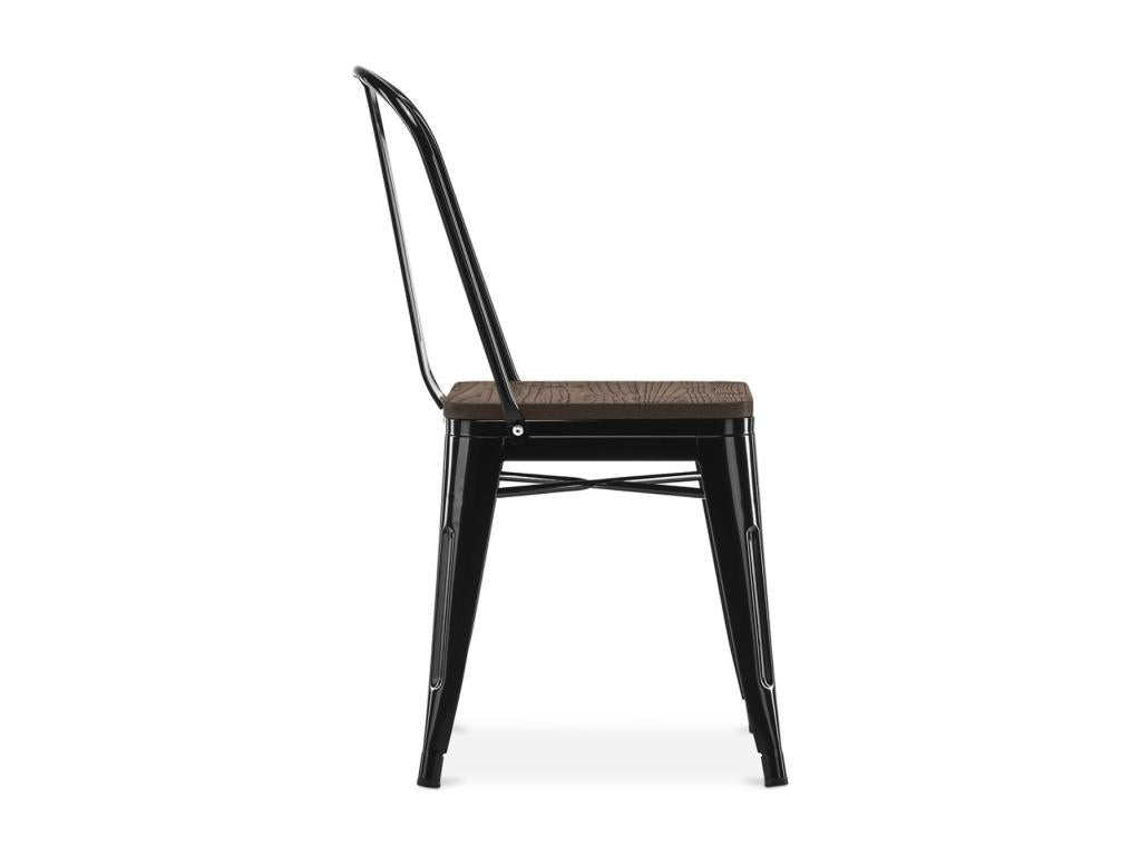 Industrial chair in polished steel with a solid brown wood seat, Meublita - Dark Grey color